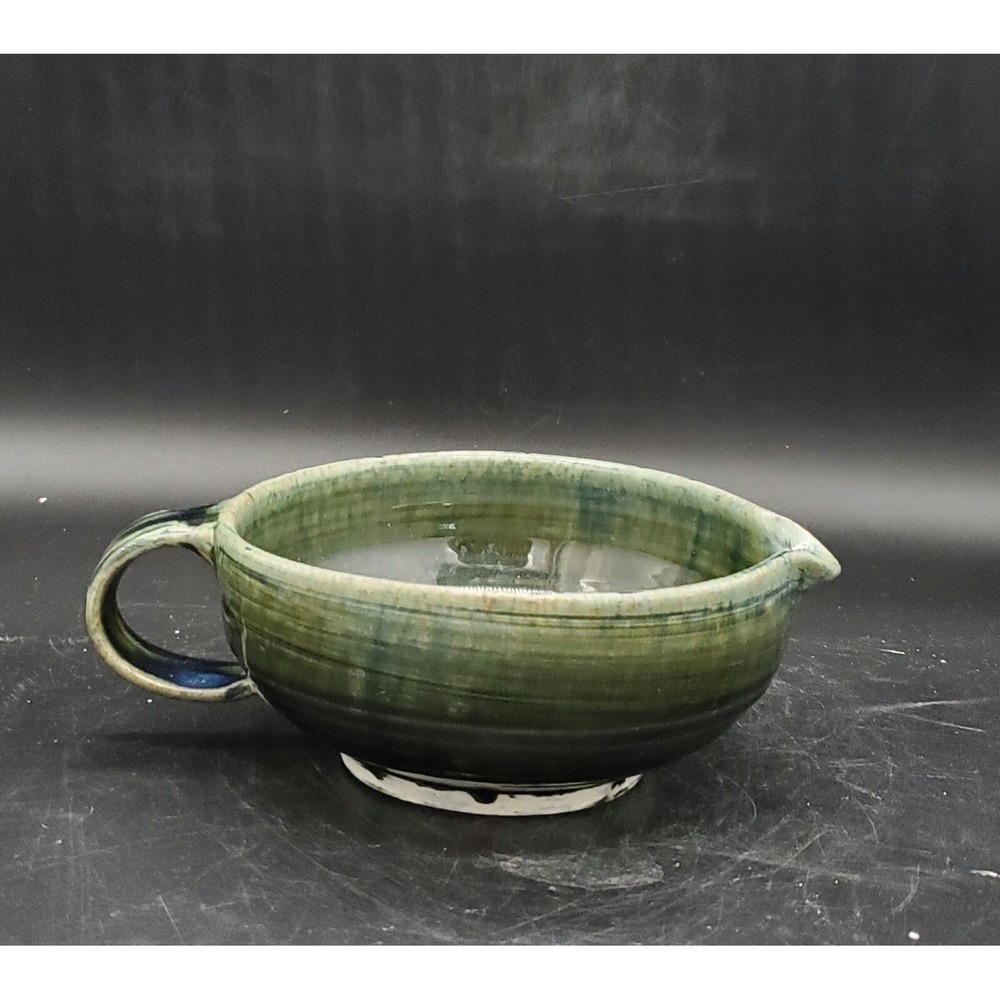 Vintage Studio Art Pottery Ceramic Batter Bowl Handmade Signed Green Glazed 6"
